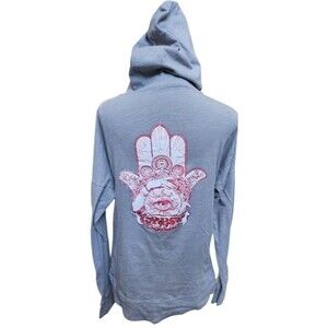 Gypsy Hamsa Gray Hoodie Zip Front Size Large Lightweight